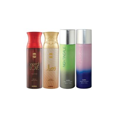 Ajmal 1 Sacred Love, 1 Wisal, 1 Nightingale And 1 Persuade Deodorants Pack of 4 200 ml - Deodorants/Roll-Ons