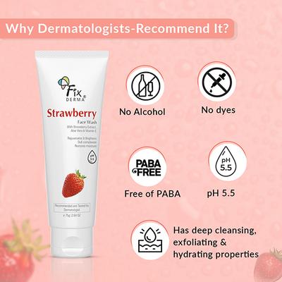 Fixderma Strawberry Face Wash with Vitamin E and Strawberry Extract, Face Wash and Face Cleanser 75 gm - Face Wash & Cleansers
