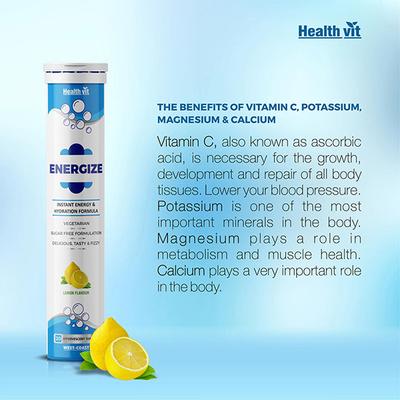 Healthvit Energize Effervescent Tablet - Lemon Flavour 20's - Energy Drinks