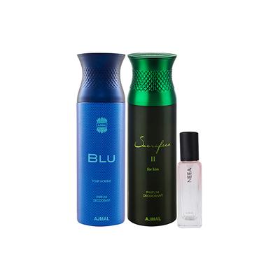Ajmal Blu & Sacrifice II Him Deo & Neea EDP Pack of 3 20 ml - Women Perfumes (Edt/Edp)
