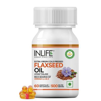 INLIFE Flaxseed Oil 500 mg Veg Capsules 60's - Omega Fish Oil Fatty Acids