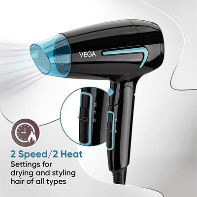 Vega U Style 1400-1600W Foldable Hair Dryer For Women & Men With Cool Shot, 2 Speed/Heat Settings, (Vhdh-24) - Hair Dryers