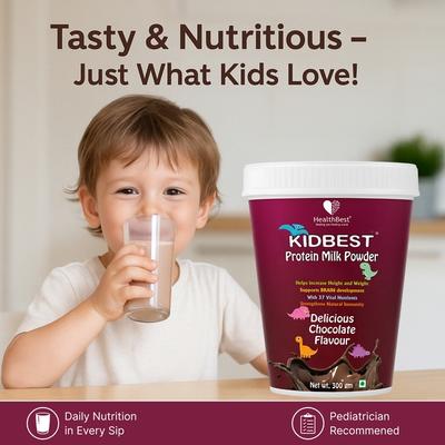 HealthBest Kidbest Protein Milk Powder - Delicious Chocolate Flavour 300 gm - Multi-Vitamins