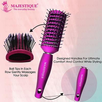 Majestique Purple 9 Row Vent Brush - Ball Tipped Bristles for Men and Women 1's - Hair Brushes