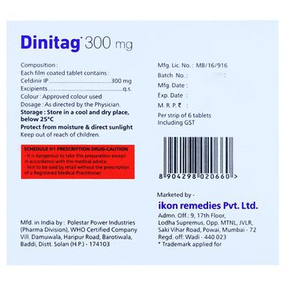 DINITAG 300 Tablet 6's - Bacterial Infections-Cep