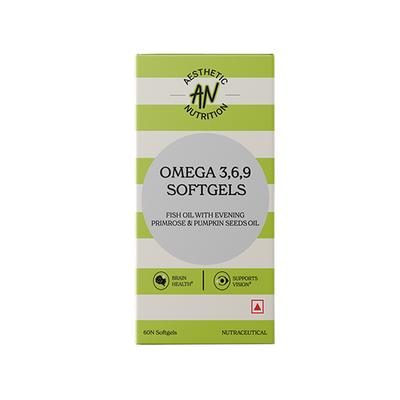Aesthetic Nutrition Omega 3 6 9 Softgels Triple Omega Formula With Evening Primrose, Fish Oil, And Pumpkin Seed Oil For Heart, Skin 60 Softgels 1's - Omega Fish Oil Fatty Acids