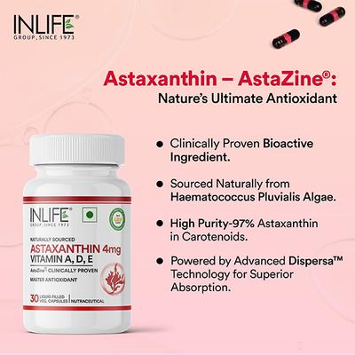 INLIFE Astaxanthin 4mg Supplement AstaZine Vitamin A, D, E Veg Capsules 30's - Multi-Vitamins