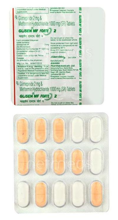 Glisen MF Forte 2mg Tablet 15'S - Diabetes-Ant