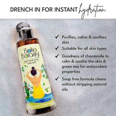 Boho Botanist Body Wash Green Tea & Cactus - Hydrates & Freshens, Sulphate Free Shower Gel 350 ml - Shower Gels & Body Wash
