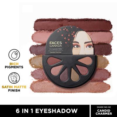 Faces Canada 6 In 1 Eyeshadow Palette Olive Butter & Macadamia Oil - Candid Charmer 02, 6gm - Eye Shadow Palettes