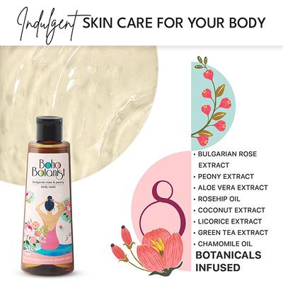 Boho Botanist Body Wash Bulgarian Rose & Peony - Skin Softening Shower Gel, All Skin Types 350 ml - Shower Gels & Body Wash