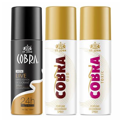 St. John Live Limited Edition Deodorant Spray 150 ml + Cobra Oud Deodorant Spray 150 ml + Cobra Toxic Deodorant Spray 150 ml - Men Deodorants/Roll-Ons