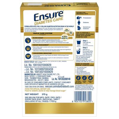 Ensure Diabetes Care Specialized Nutrition Drink Refill - Vanilla Delight Flavour 375 g - Diabetes (Fitness)