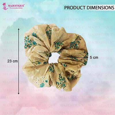 Majestique Georgette Hair Ties Scrunchies Elastics Leaf Print Bands For Women - Multicolor 2's - Hair Clips/Bands