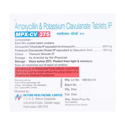 MPX CV 375mg Tablet 6'S - Bacterial Infections-Pen
