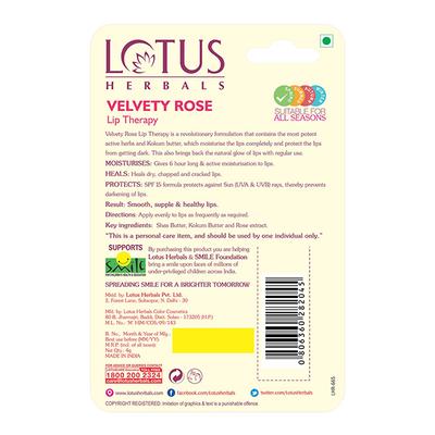 Lotus Herbals Lip Therapy Velvety Rose 4 Gm - Lip Balms