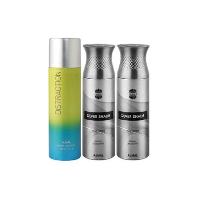 Ajmal 1 Distraction And 2 Silver Shade Deodorants Pack of 3 200 ml - Deodorants/Roll-Ons