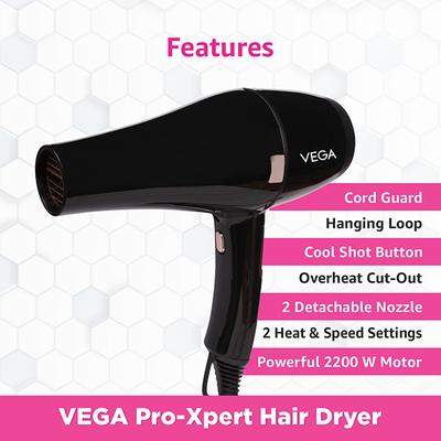 VEGA Pro Xpert 2200w Professional Hair Dryer with Cool Shot (VHDP-03) Black 1 gm - Hair Dryers