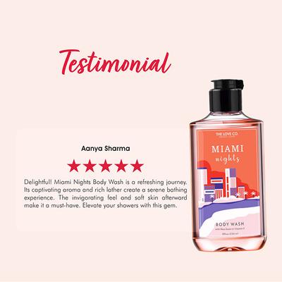 THE LOVE CO. Luxury Miami Nights Body Wash - Body Wash For Women - Mens Body Wash - Foaming Shower Gel - Mesmerising - Hydrating - Moisturizing Body Care - 100% Vegan - Paraben Free 250 ml - Shower Gels & Body Wash