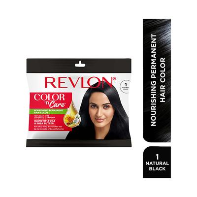 Revlon Color 'N Care Nourishing Permanent Hair Color - 1 Natural Black Sachet HAIR color cream 20g (when packed),Cream Developer 30ml (when packed) 1's - Crème