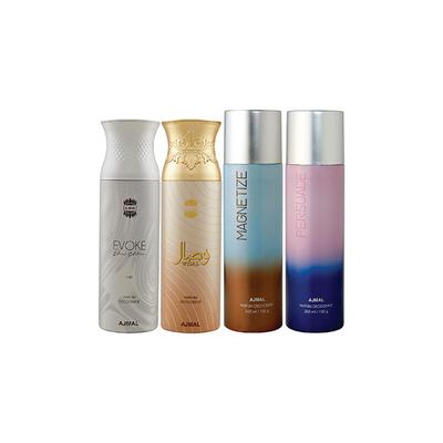 Ajmal 1 Evoke Silver Edition For Him, 1 Wisal, 1 Magnetize And 1 Persuade Deodorants Pack of 4 200 ml - Deodorants/Roll-Ons