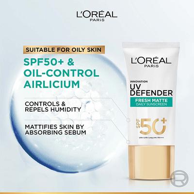 L'Oreal Paris New UV Defender Serum Protector SPF 50+ PA++++, LONG UVA Matte and Fresh with Airlicium 50ml - Face Sunscreen