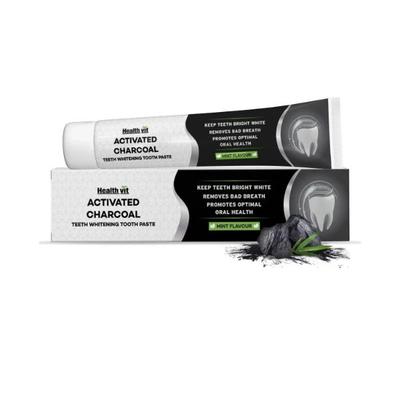 Healthvit Activated Charcoal Toothpaste For Teeth Whitening, Fluoride Free, Sulfate Free Mint Flavour 100 gm - General Health