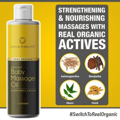 Life & Pursuits Real Organic Baby Massage Oil 200 ml - Creams, Lotions & Oils