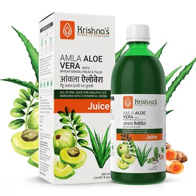Krishna's Herbal & Ayurveda Amla Aloevera - Wheat-grass Haldi & Tulsi Juice 500 ml - Ayurvedic Juices