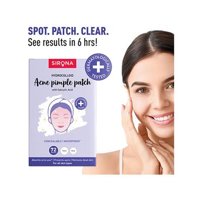 Sirona Acne Pimple Patch For Face (72 patches) - 2 Sizes, Invisible, Concealable, Waterproof Patches, Hydrocolloid & Salycylic Acid, Absorbs Acne Pus, Flattens Pimple for All Skin Types 1's - Sheet Masks