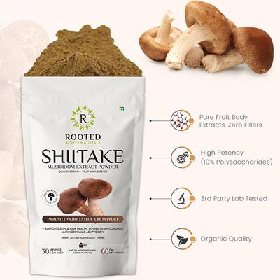Rooted Active Naturals Shiitake Mushroom Extract Powder 60 gm - Pure Herbs