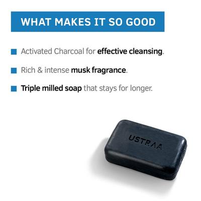 Ustraa Men's Deo Soap with Sea Minerals, Activated Charcoal and Neem & Green Clay (Pack of 6 x 100 gm) - Soaps