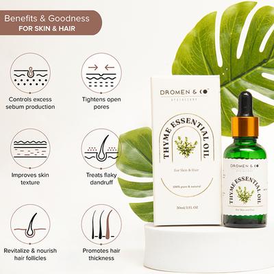 Dromen and Co Thyme Essential Oil for Skin and Hair 100% Pure and Natural 30 ml - Hair Oils