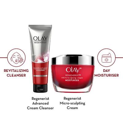 Olay Regenerist Microsculpting Day Moisturiser (non SPF) 50g with Cleanser 100g 2's - Face Moisturizers