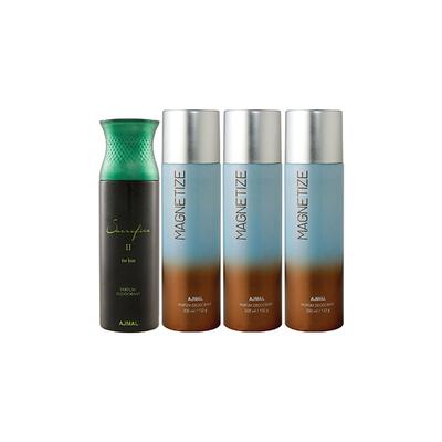 Ajmal 1 Sacrifice II For Him And 3 Magnetize Deodorants Pack of 4 200 ml - Deodorants/Roll-Ons