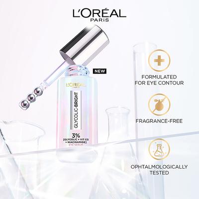 Loreal Paris Glycolic Bright Dark Circle Eye Serum with 3% (Glycolic + VIT CG + Niacinamide) 20 ml - Face Gels