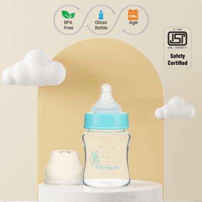 R for Rabbit First Feed Glass Feeding Bottle 120 ml - Lake Blue 1's - Feeding & Nursing