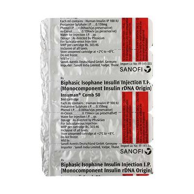 Insuman Comb 50 Cartridge 1X3ml - Diabetes-Ins