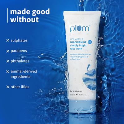 Plum Bright 2% Niacinamide Face Wash with Rice Water Brightens Skin, Helps Fade Blemishes 100 ml - Face Sunscreen