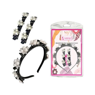 Majestique Double Layer Twist Plait Headband With Pearl Flower Alligator Clips - 3 Pcs Multicolor 1's - Hair Clips/Bands