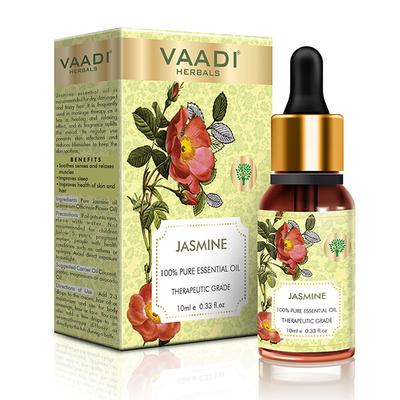 Vaadi Herbals Jasmine Essential Oil - Nourishes Dry & Damaged Hair, Improves Sleep, Uplifts Mood, Reduces Acne & Blemishes - 100% Pure Therapeutic Grade 10 ml - Essential Oils