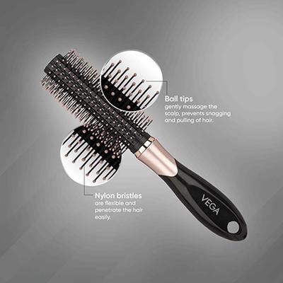 Vega Round Hair Brush for Men and Women, Reduces Snags, Detangle and Tangles (E34-RB) 65 gm - Hair Brushes