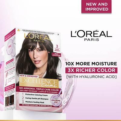 L'Oreal Paris Excellence Creme Triple Care Color, 3 Dark Brown100gm+72ml 1's - Crème