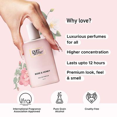 Pure Sense Rose & Honey Long Lasting Perfume Floral Fragrance for Women 50 ml - Women Perfumes (Edt/Edp)