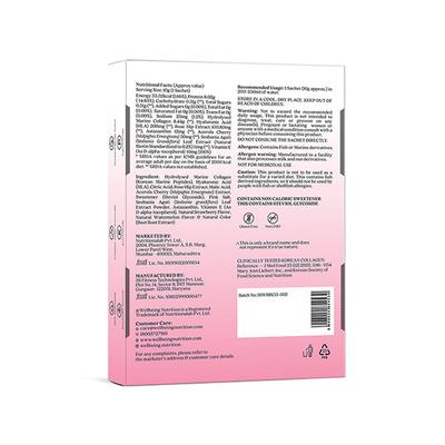 Wellbeing Nutrition Beauty Korean Marine Collagen, Type 1 and 3 Peptides, Hyaluronic Acid, Astaxanthin, Biotin, Vit C - 6 Sachets 60 gm - Multi-Vitamins