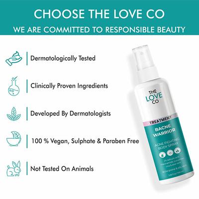 The Love Co. Bacne Warrior Acne Fighting Body Spray - With 02% Salicylic Acid + Niacinamide + Cucumber + Aloevera 100 ml - Creams, Lotions & Oils