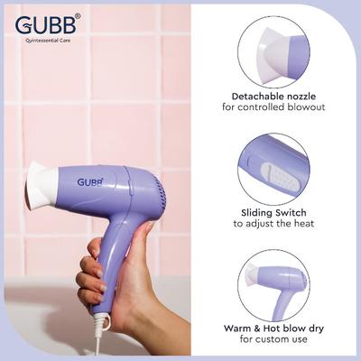 GUBB Foldable 1000 Watts Hair Dryer with Dual Heat Settings & Detachable Nozzle - (GB-128) Purple 1's - Hair Dryers