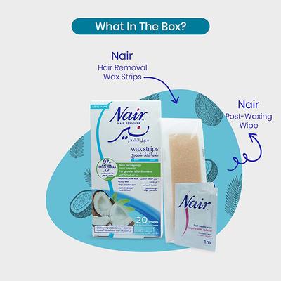 Nair Body Wax Strips for Sensitive Skin - Coconut 20's - Hair Removal Accessories