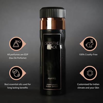 RiiFFS Sensitive Black Deodorant For Men, Perfumed Body Spray 200 ml - Men Deodorants/Roll-Ons