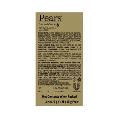 Pears Pure And Gentle Bathing Bar With 98% Pure Glycerine & Natural Oil Look Young Stay Young 75gm - Soaps